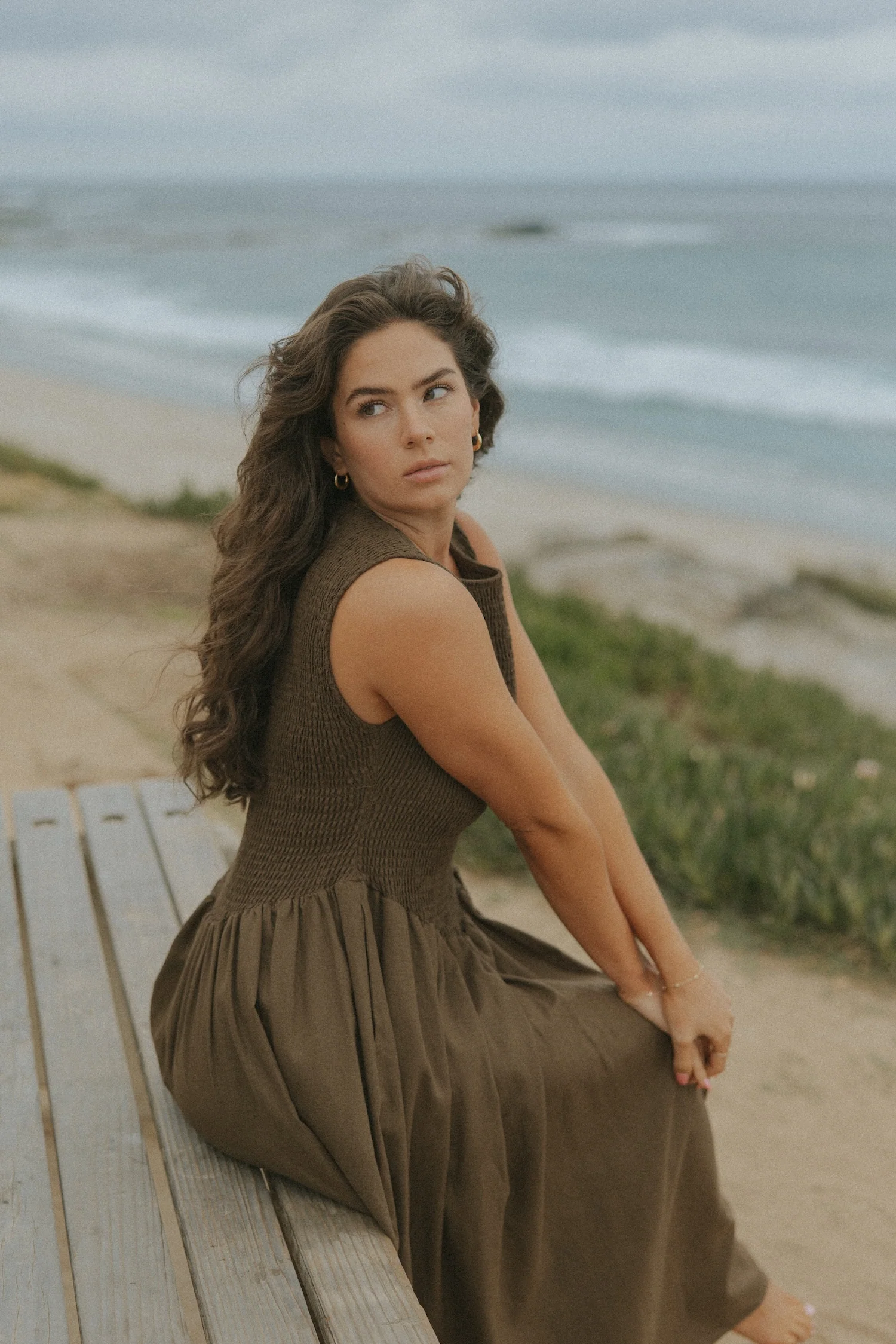 Mara Dress in Mocha | Brown Ruched Full Length Dress - Image 5