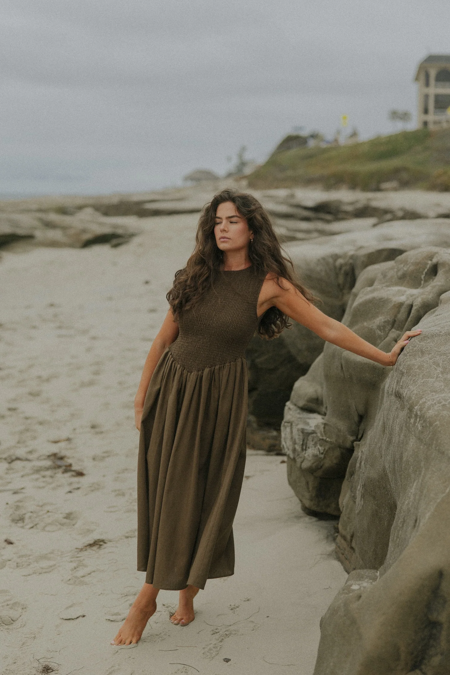 Mara Dress in Mocha | Brown Ruched Full Length Dress - Image 7