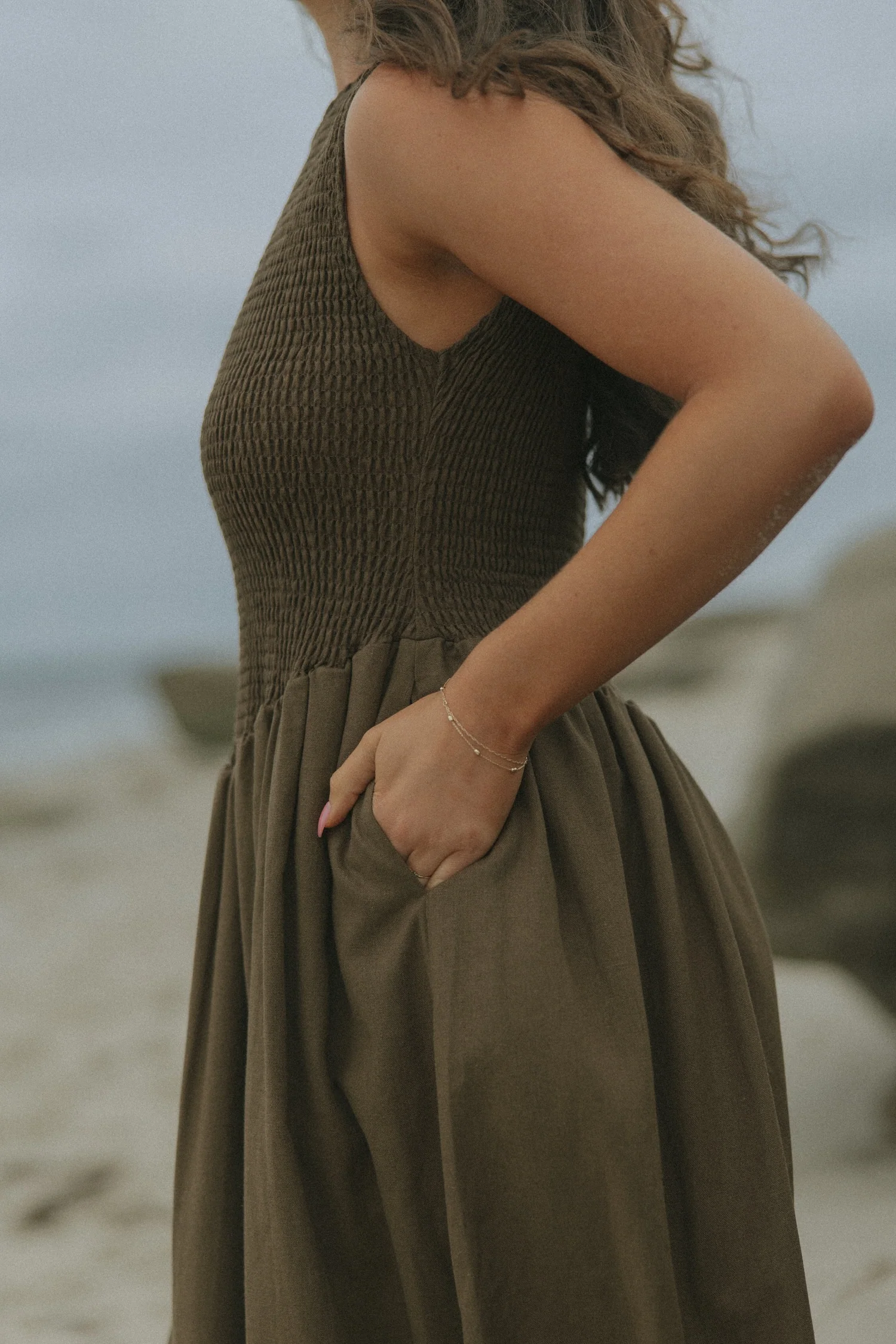 Mara Dress in Mocha | Brown Ruched Full Length Dress - Image 8