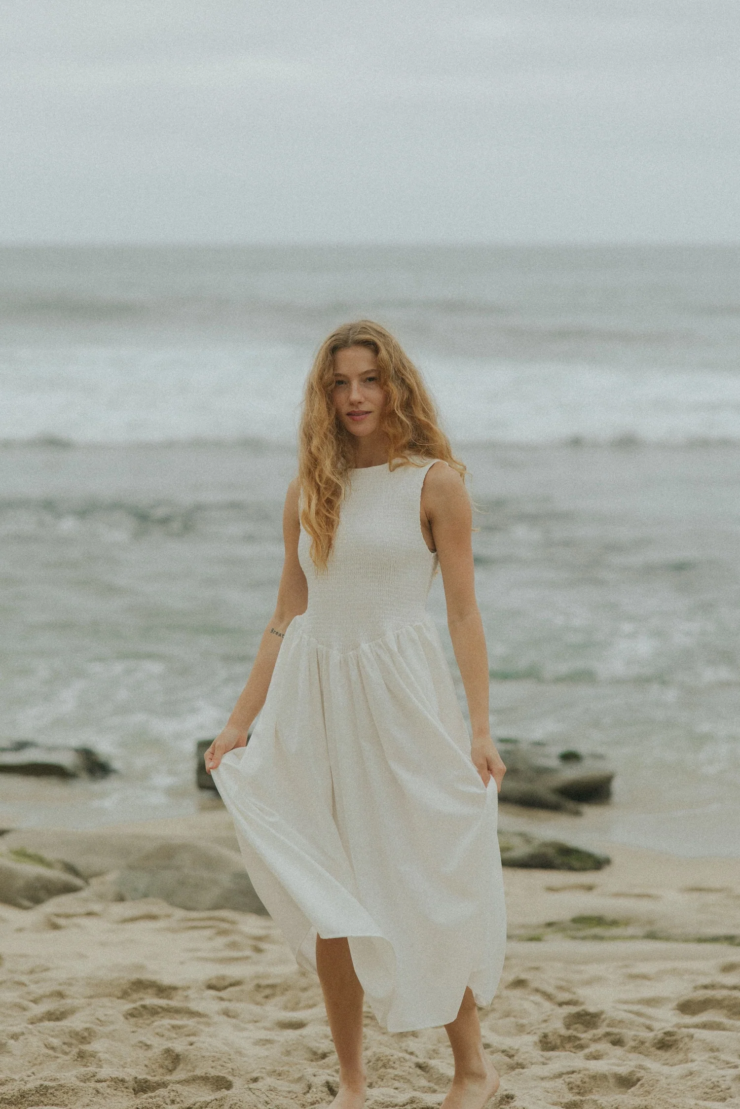 Mara Dress in White | Ruched White Full Length Dress - Image 4