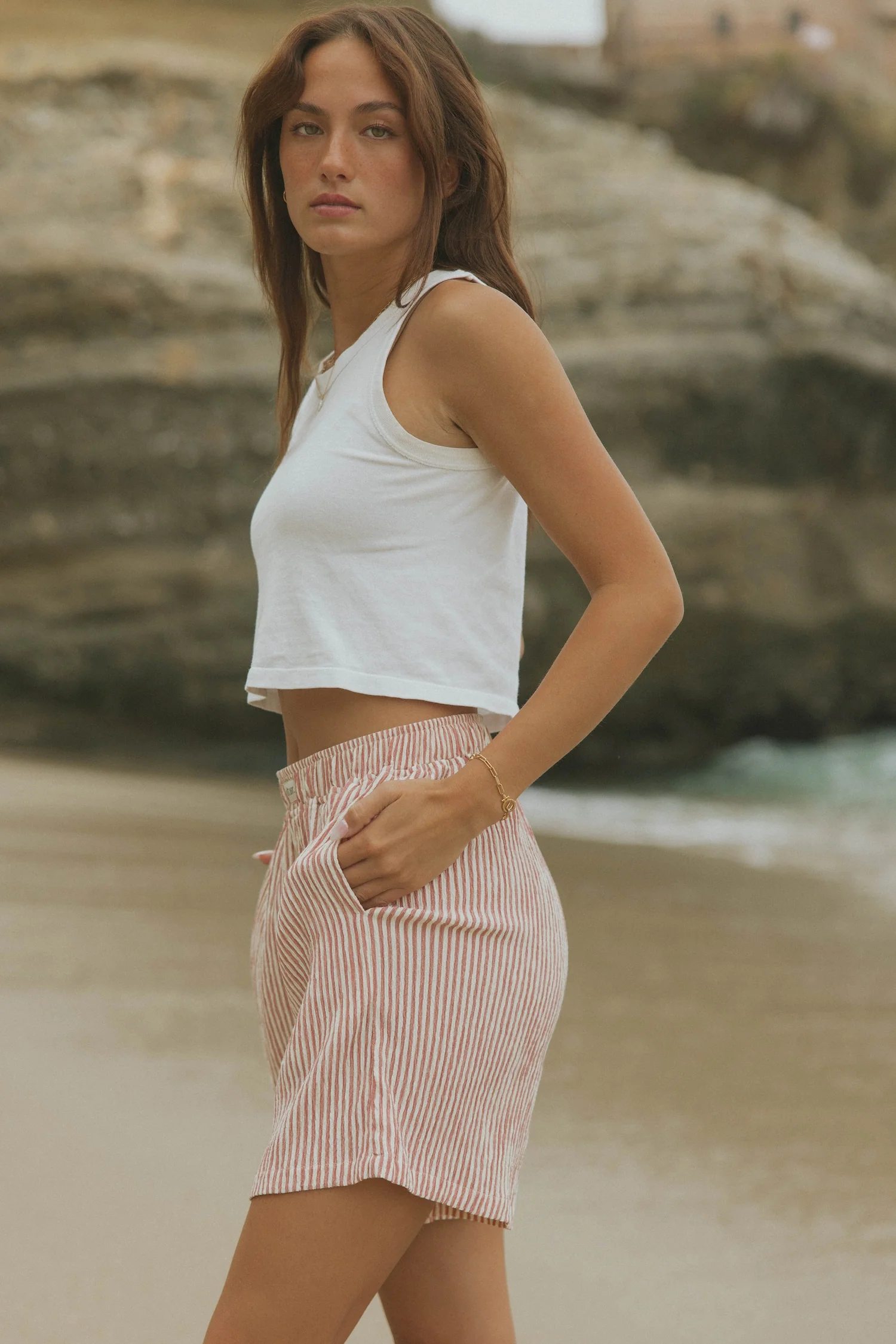 Hampton Shorts in Strawberry | Women's Red Striped Boxer Shorts - Image 5