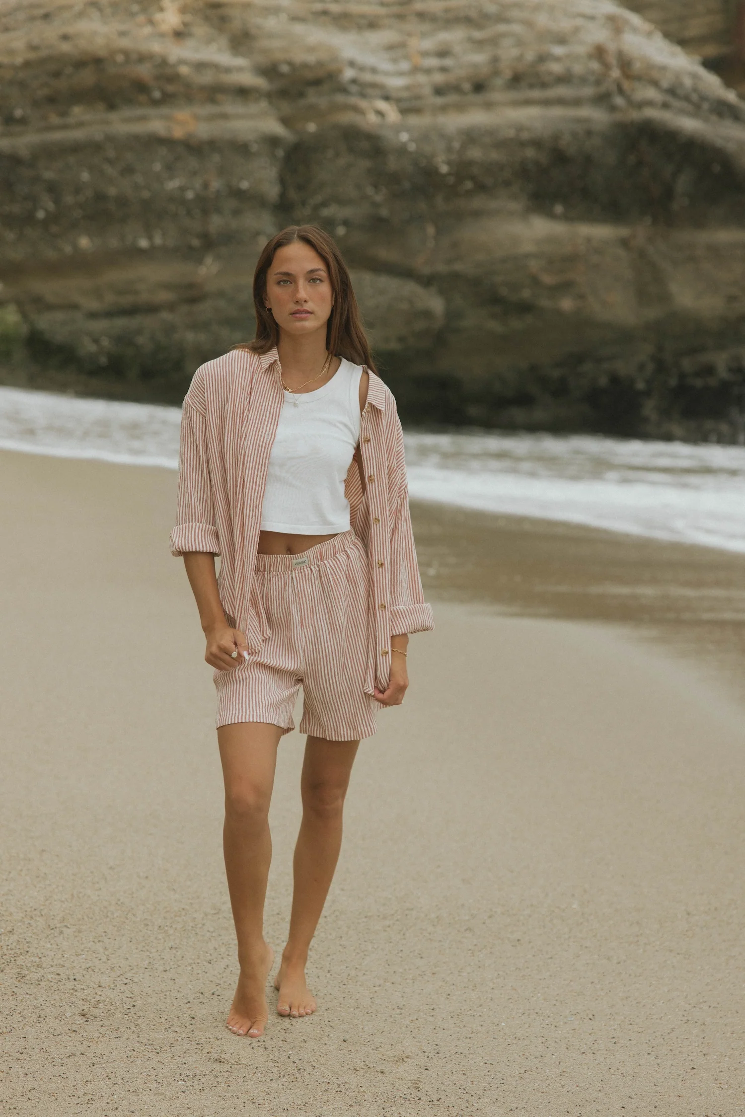 Hampton Top in Strawberry | Striped Button Down Shirt - Image 3