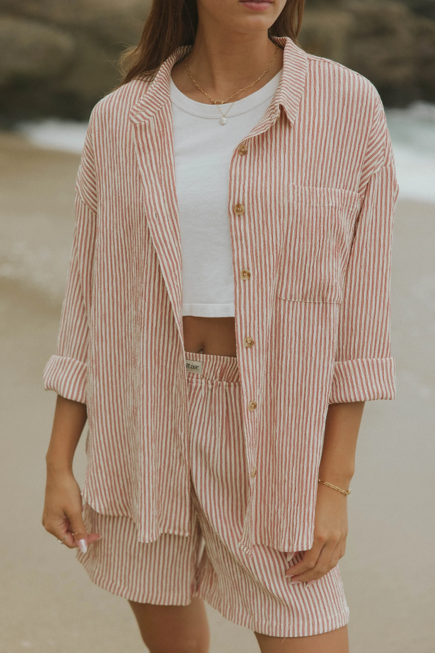 Hampton Top in Strawberry | Striped Button Down Shirt - Image 4