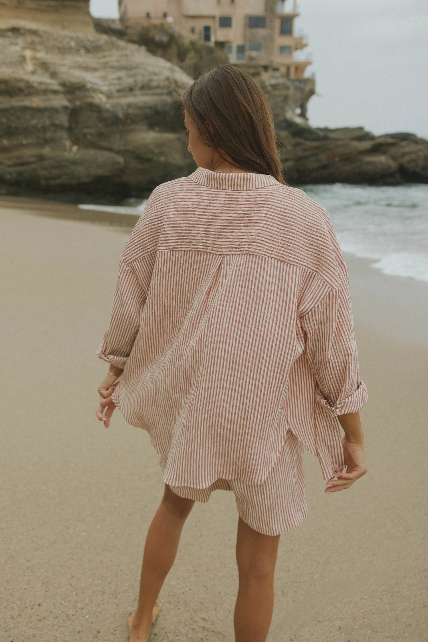 Hampton Top in Strawberry | Striped Button Down Shirt - Image 5