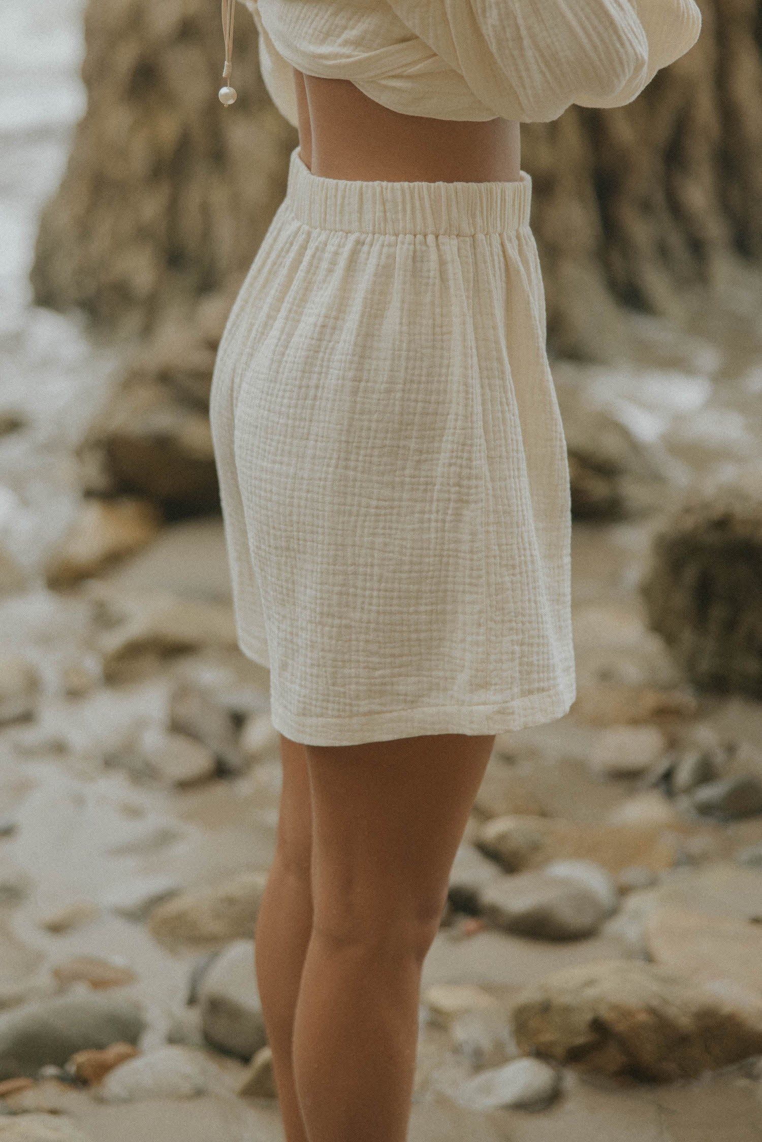 Tulum Shorts in Cream | Women's Muslin Shorts - Image 3