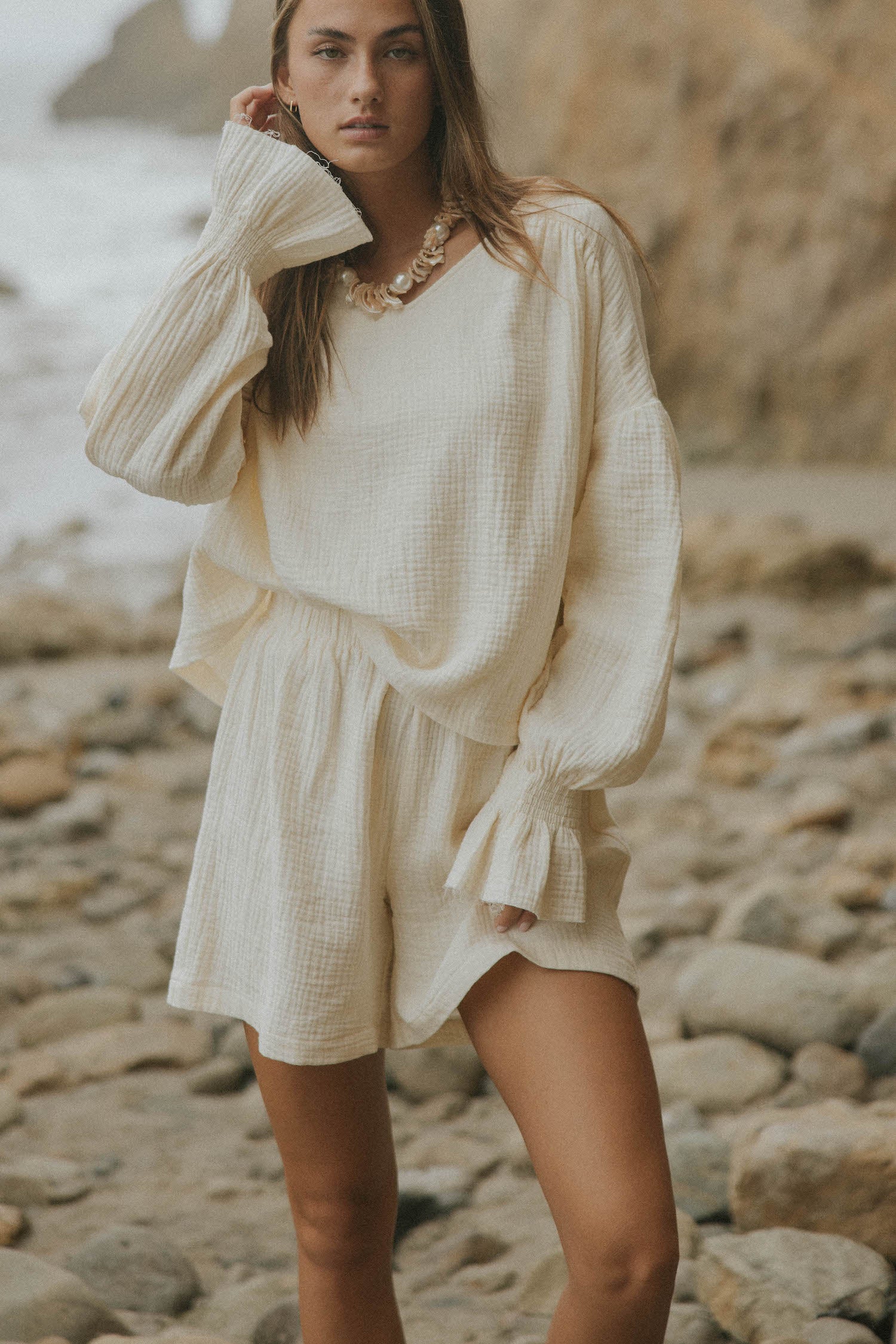 Tulum Shorts in Cream | Women's Muslin Shorts - Image 6