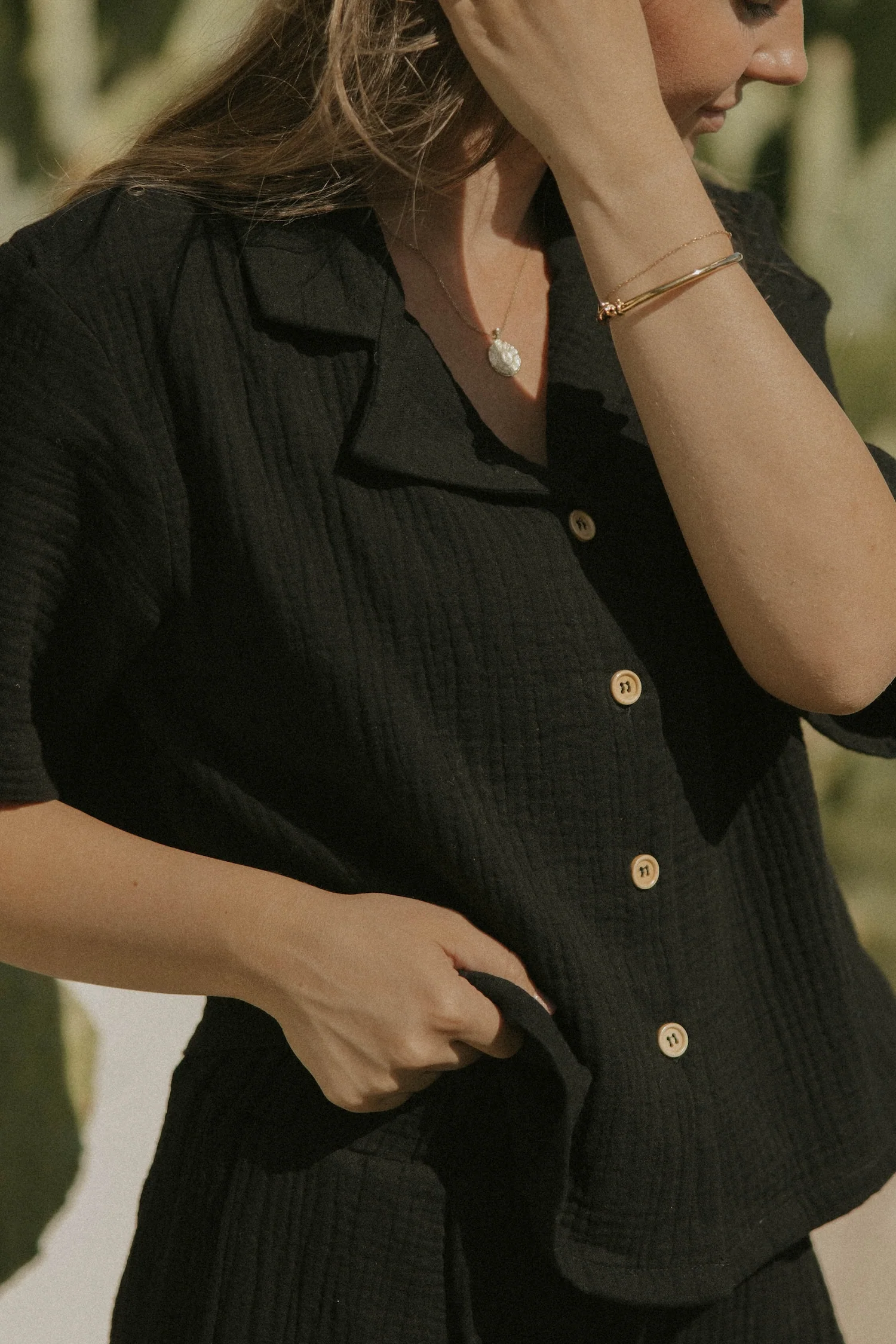 Carmen Top in Black | Black Gauze Button Down Top - Image 8