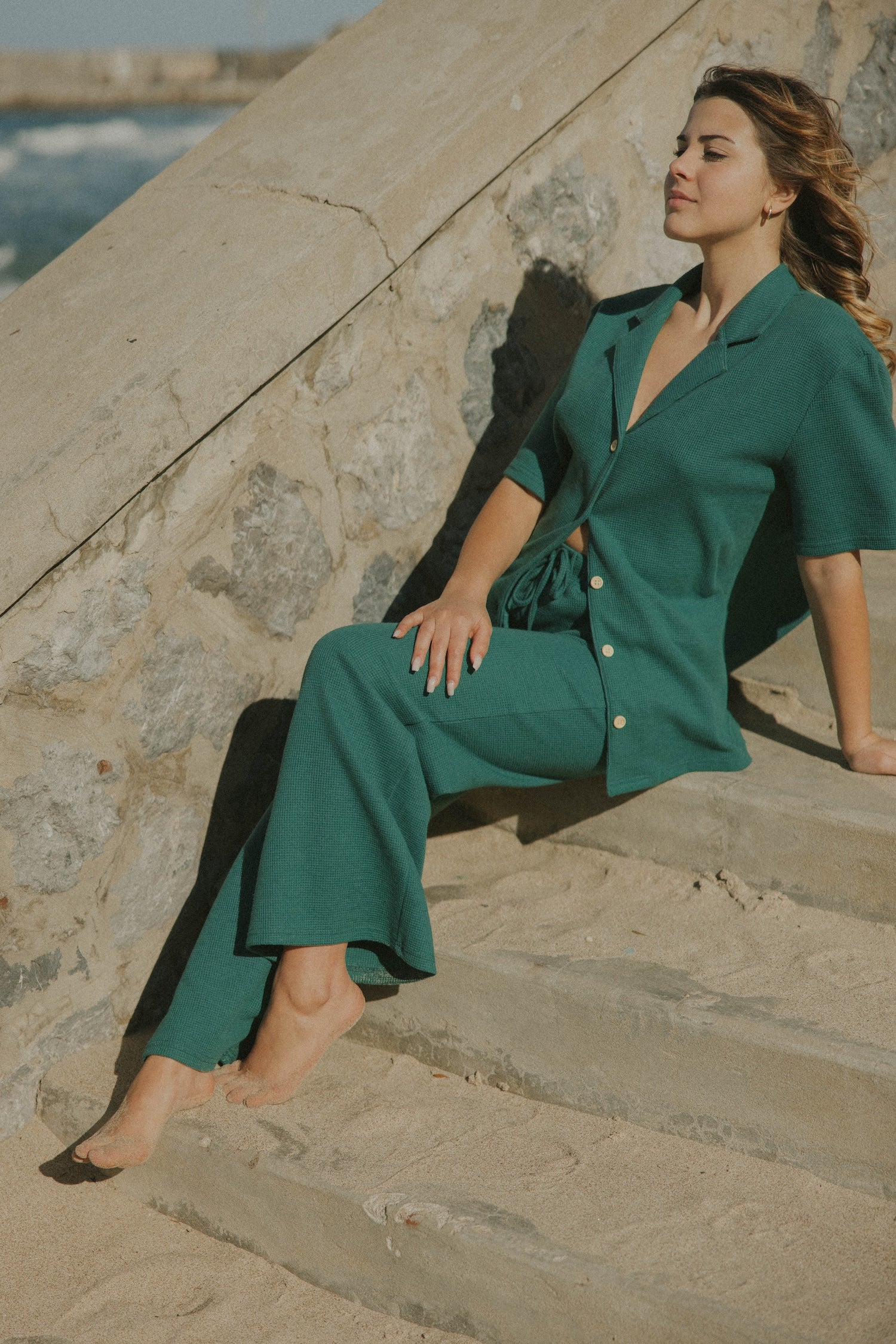 Haley Waffle Knit Fitted Pant | Jade - Image 5