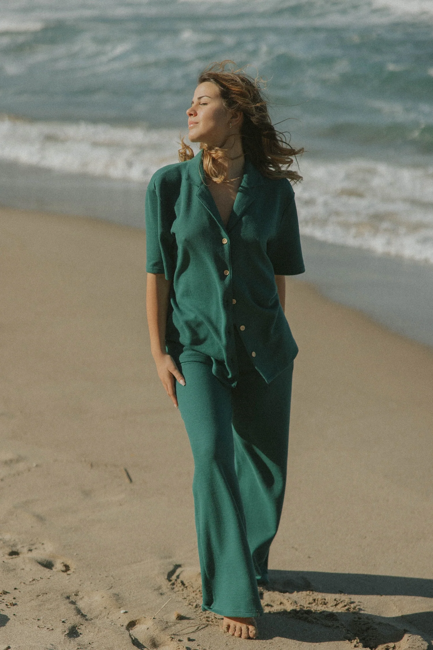 Haley Waffle Knit Fitted Pant | Jade - Image 6