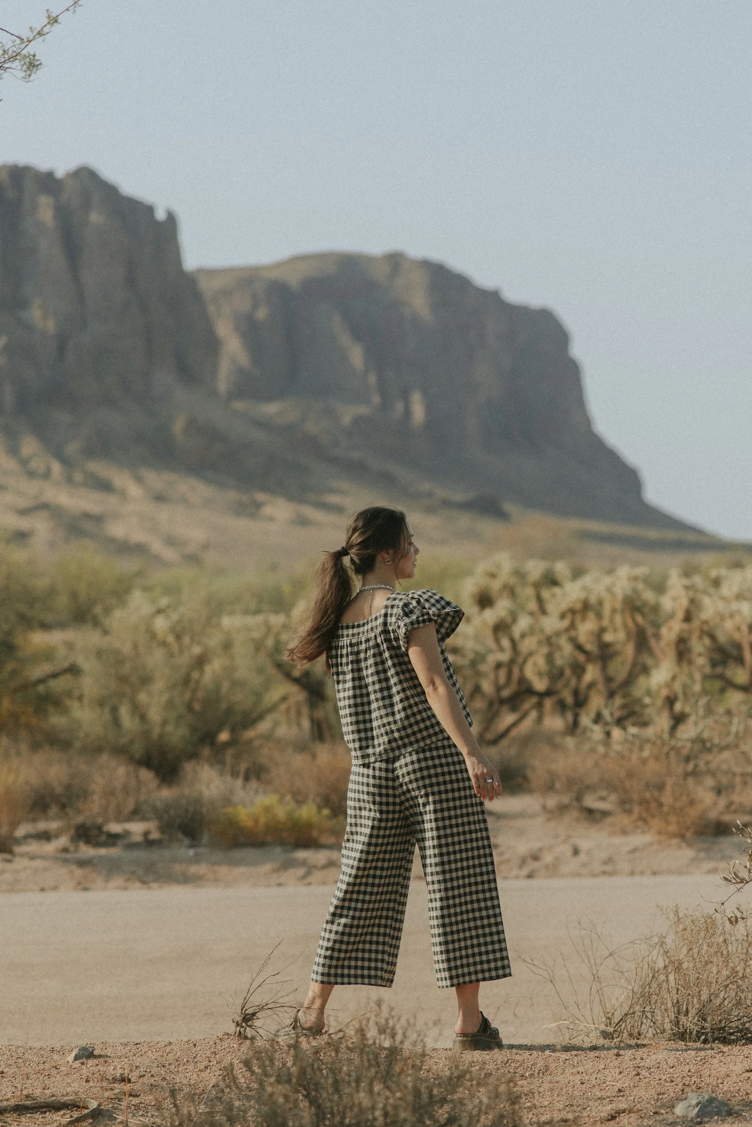 Meadow Pants in Charcoal | Wide Leg Gingham Pants - Image 4